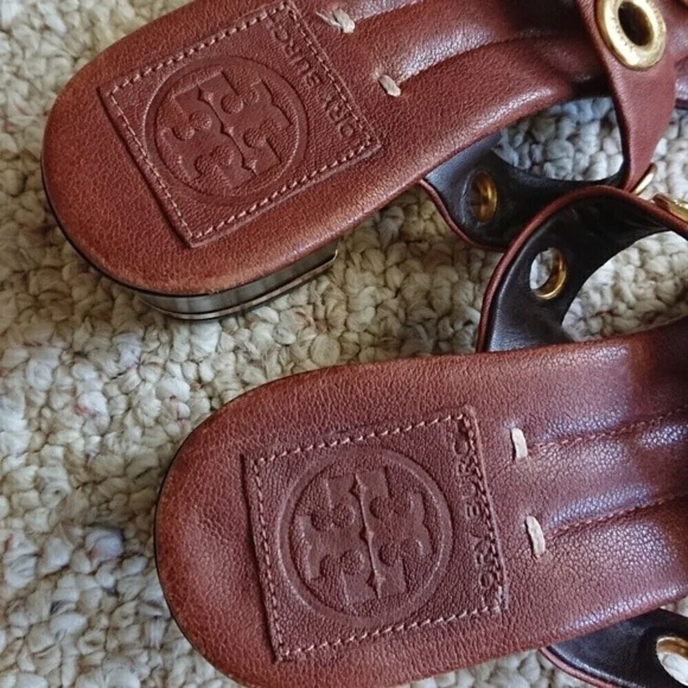 Tory Burch Leather Kathryn Grommet Sandals in brown size 7.5